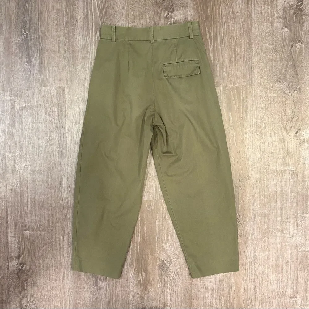 COS Tailored High Waist Straight Leg Twill Cotton Trousers Sage Green 2